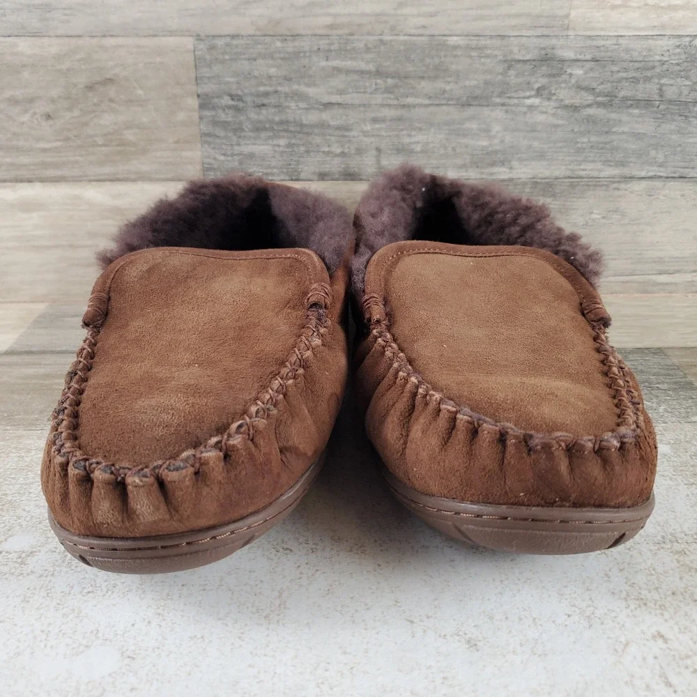 L.L.Bean Wicked Good Venetian Mens Slippers Sz 9 M Brown Suede Shearling Slip On